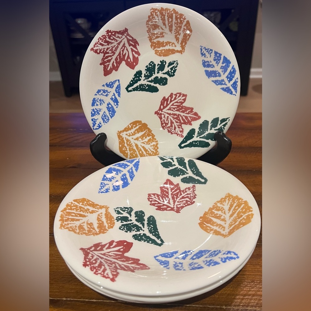 4 Pier 1 La Primula Italy Hand Painted  Autumn Leaves Fall Harvest  8” Plates